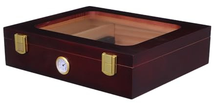 Anneome Holz-zigarrenhumidor Mit Hygrometer Und Luftdichtem Flipdeckel Eleganter Reise-humidor Mit Glasdeckel Zur Feuchtigkeitskonstanten Aufbewahrung Kompakte Braune Zigarrenbox Für