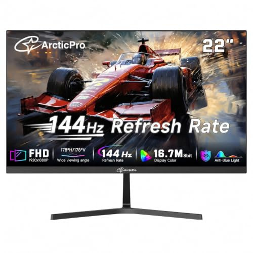 ArcticPro Monitor 22 120Hz, Full HD (1920x1080p) 99% sRGB, 4000:1 contrast, 3-sided frameless, ultra-thin, VESA, LowBlue mode, tilt adjustment, 1 HDMI, 1 VGA