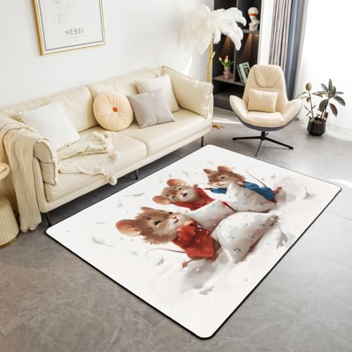 Cute Mouse Mat Rug for Living Room Bedroom,Kawaii Mice Funny Rodents Soft Cozy Carpet Cartoon Animal Decor Floor Mat Beige Room Decorative Rug,3x5