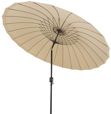 Pamapic 2.7m Shanghai Garden Parasol, Garden Umbrella with 24 Fibreglass Ribs, Tilt & Crank, UV Protection, Shanghai Parasol for Patio, Balcony, Backyard, Beige