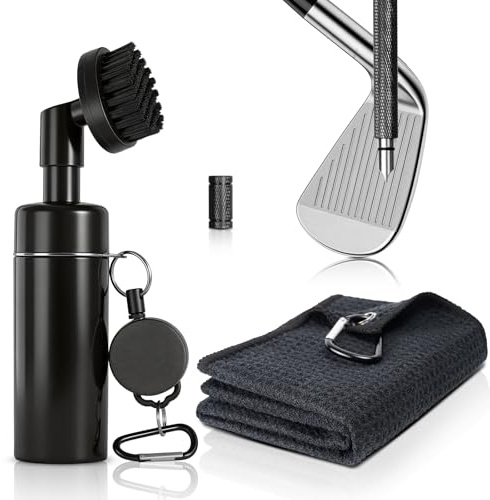 Vicloon Outils de Nettoyages de Golf, Kit de Nettoyage de Club de Golf avec Serviette Golfs, Brosse Nettoyante pour Club de Golfs avec Clip et Bouteille à Presser, pour Enthousiastes Amateurs