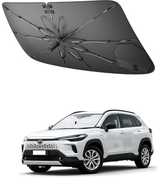 SHAOHAO Compatible con Toyota Corolla Cross 2022-2026 Sombrilla Parasol para Coche Parabrisas Visera Solar Fácil Almacenamiento Tirador con cordón Protección UV Protector Solar Accesorios Parasol
