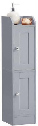 VASAGLE Slim Bathroom Cabinet, Corner Floor Cabinet, Narrow Toilet Paper Storage, Adjustable Shelves, Doors Open to Left or Right, Farmhouse, Dove Grey SIREN Collection BBK312GD02