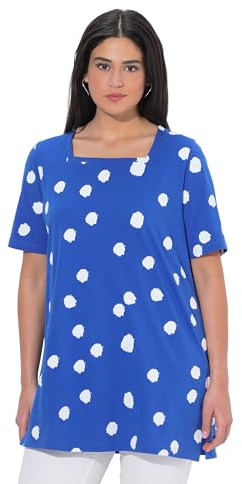 Ulla Popken Damen große Größen Übergrößen Plus Size Longshirt, Punkte, A-Linie, Carré-Ausschnitt azurblau 50+ 849544746-50+