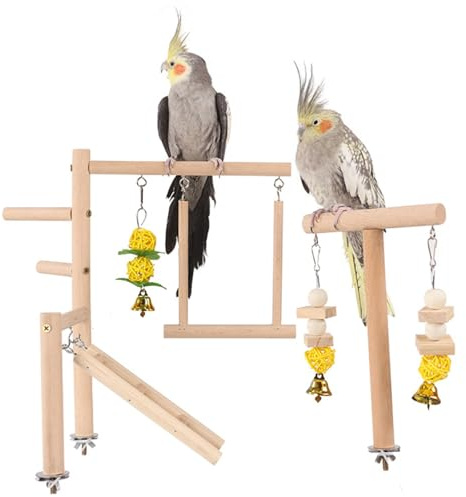 Hilai fidget leksaker för barn, fågellekplats, fågelabborre i naturligt trä, papegojstativ i trä med lekhage stegar conure tuggburtillbehör för små kakadua nymfkakadua