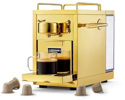 Die Original 2 Kaffeemaschine, Nespresso® kompatible Kapselmaschine, Espressozubereiter aus Edelstahl mit Messing-Finish, skandinavisches Design, langlebige, reparierbare Kaffeemaschine