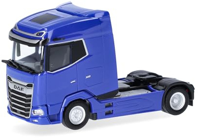 Herpa LKW DAF XG Facelift Zugmaschine 2achs, blau, Zugmaschine mit Ladekran und Heckabstützung, Miniatur im Maßstab 1:87, Sammlerstück, Made in Germany, Kunststoff