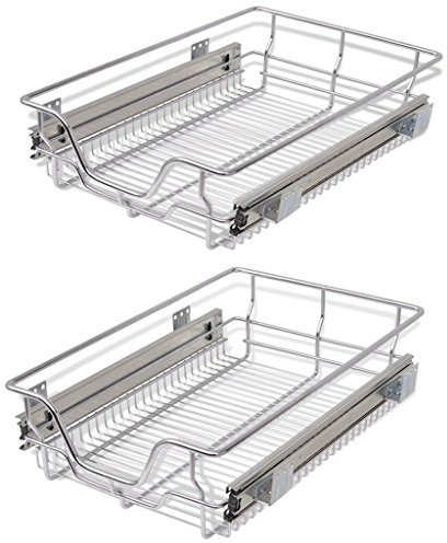 Festnight_ 2 STK. 40cm Ausziehbare Einbauschublade Drahtk?rbe Korbauszug Silberfarbe für 400mm breite Küchenschrank