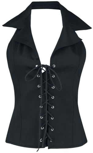 Gothicana by EMP Femme Top Noir à col bénitier avec laçage et Collier