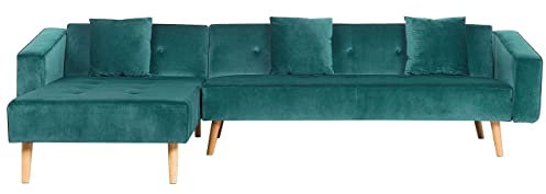 Beliani Ecksofa rechtsseitig Retro Stil Samtstoff grün mit Zierkissen Vadso