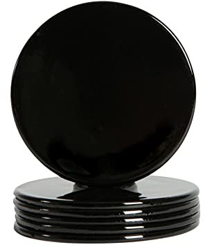 Argon Tableware Metallic Coasters - Black - 10cm - Pack of 6 - Metallic Finish Reusable Dining Table Setting Round Drink Coaster Placemats for Christmas, Party Celebrations, Restaurant Cup Mats