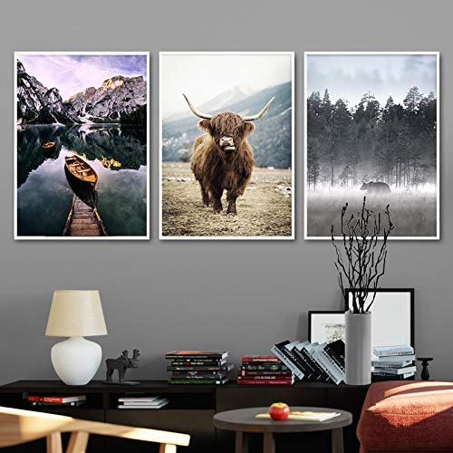XIANGPEIFBH Schaf Pferd Rinder Wandkunst Leinwand Malerei Poster Tierdrucke Wandbilder für Wohnzimmer Skandinavische Wohnkultur 40x50cmx3pcs Ungerahmt