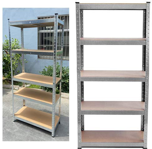 Shelving Unit for Garage Shed Storage, 5 Tier Shelf Unit, Boltless Racking, Free Standing Work Bench, Heavy Duty Metal and MDF Shelves, 875kg Capacity, H 150 x W 70 x D 30 Cm - Galvanised