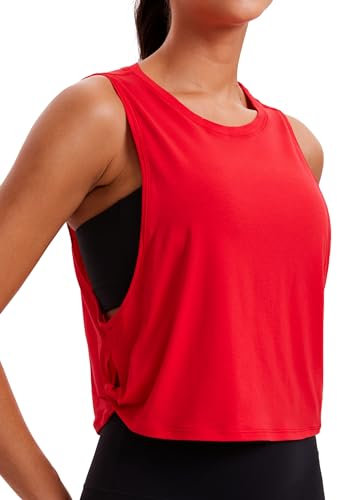 CRZ YOGA Damen Sport Tank Top Ärmelloses Leichte Fitness Crop Top Sommer Yoga Shirt Lässig Oberteile Sporttop Festival Rot 40
