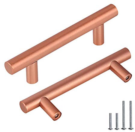 NIZADO-50 Pack|3-1/2Drawer Pulls Stainless Steel Cabinet Handles Rose Gold Finish,Modern T Bar Style Kitchen Cabinet Handles Door Pull Kitchen Hardware,ole Centers:90mm,Diameter:12 mm