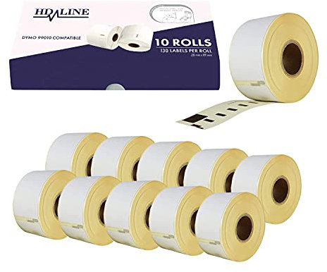 LEYF Etiketten für Dymo Labelwriter 99010 - S0722370-89 X 28 mm - 10 Rolle Pack Etiketten x 130 St. Je Rolle =1300 Etikette,Adressetiketten,Selbstklebend,Kompatibel für Dymo & Seiko Etikettendrucker