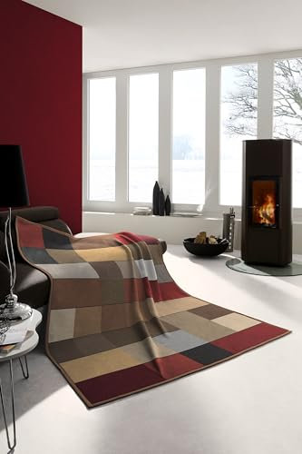 Traumschloss Cotton Home Wohndecke, Karo-Motiv, braun rot, 150x200cm, 70% Baumwolle und 30% Polyacryl, pflegeleicht