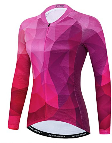 Damen Radtrikot Langarm Fahrrad Kleidung Sport Tops, rose, Klein