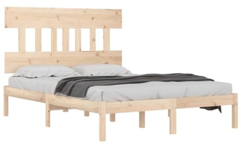 vidaXL Solid Wood Bed Frame Home Bedroom Furniture Decorative Wooden Platform Bed Base Frame Bedstead Mattress Foundation 140x200 cm
