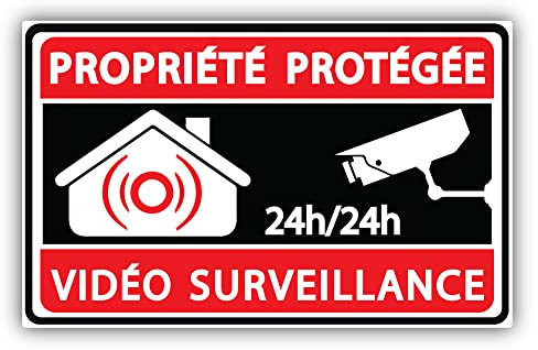 Autocollant | Propriété protégée Vidéo surveillance | Sécurité, Maison, Alarme | Dimension : 8cm x 5cm.