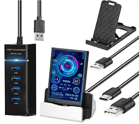 Goshyda Computer Temp Monitor, 5Inch IPS Full Viewing Angle USB Temperature Display Screen for PC Computer Case Secondary Screen, PC CPU GPU RAM Data Monitor