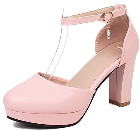 Bviennic Donna Closed Toe Tacco A Blocco Plateau Bridal Sandali Eleganti Con Cinturino Alla Caviglia Festa Scarpe Comodo Vestito Rosa Numero 41 Eu-43Cn