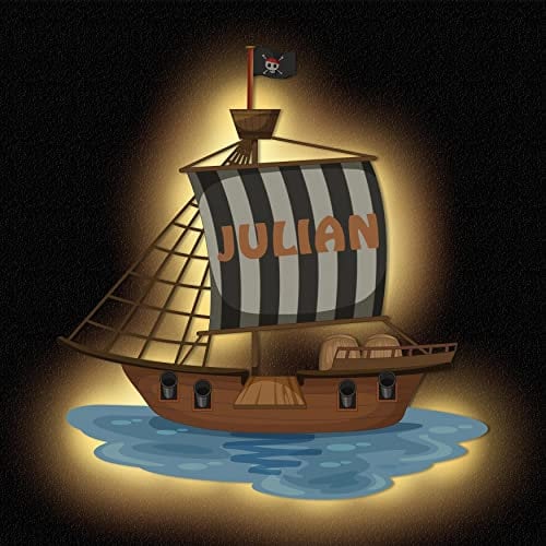 Pirat Piratenschiff Wand Licht mit Namen personalisiert I Dekoration Zimmer Deko Geschenke für Mädchen & Jungen zur Geburt Taufe Geburtstag I LED Batterie Nachtlicht Lampe