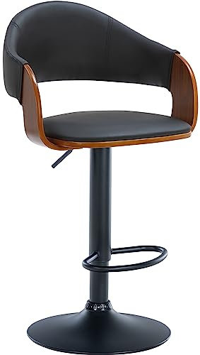 CLP Barhocker Nilse I Kunstleder-Bezug I Höhenverstellbar, Farbe:walnuss/schwarz, Gestell Farbe:schwarz