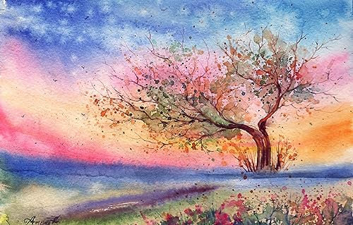 Puzzle Per Bambini 1000 Pezzi, Pittura Ad Acquerello Albero Della Vita Puzzle 75X50Cm