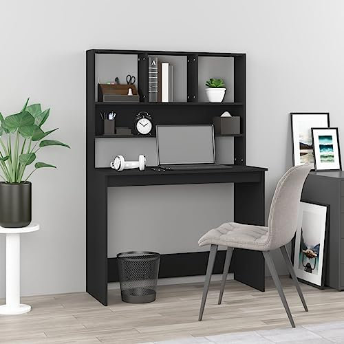 KTHLBRH Schreibtisch mit Regal Schwarz 102x45x148 cm Holzwerkstoff, Sekretär Schreibtisch, Schreibtisch, Computertisch, platzsparendes Design, ideal für das Homeoffice