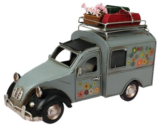 Lenzbach Auto Kastenwagen Ente aus Metall 26 cm mit Spardose und Bilderrahmen Blechmodell Oldtimer Nostalgie Blech Citroen Auto 2CV