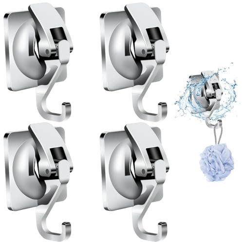 Fugoviin 4 Pack Saugnapf Haken, Handtuchhalter Ohne Bohren, Wandhaken, Klebehaken Extra Stark für Küche, Badezimmer, Wohnmobil, Büro und Schlafzimmer usw. (4 quadratische Saugnapf Haken)