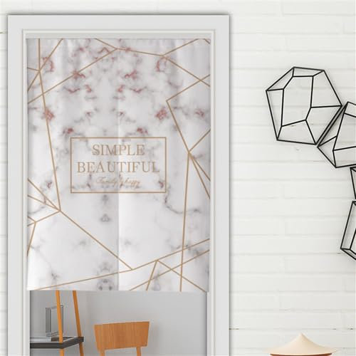 Surwin Rideau de Porte Japonais Long Tapisserie Noren en Lin Fenêtre Rideaux Panneau Tenture Tapisserie Marbre Décoration pour Cuisine Chambre Décoration de Maison (90x200cm,Blanc)