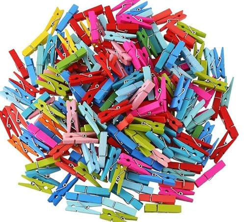 SULOLI 100 Stück Mini farbig Holzklammer Holzwäscheklammern Fotoklammer Deko Klammern für Schule Büro Hausaufgabe Deko