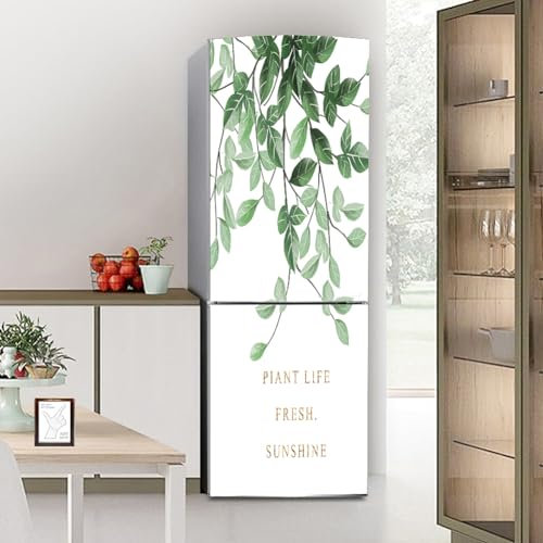 Adesivi per frigorifero decorativi 3d, adesivo per frigorifero che copre completamente la porta del frigorifero copre adesivi murali per decalcomanie da cucina, foglie verdi nordiche natura