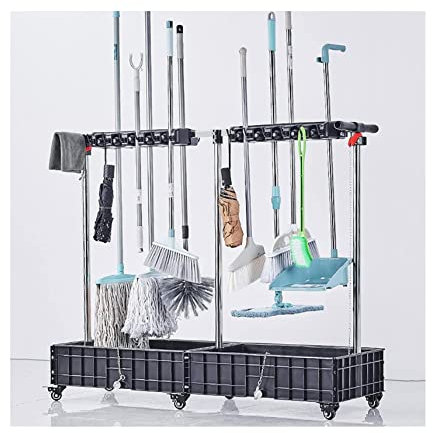 ZQNDFAC Upgrade Movable Floor Mop Holder Broom Mop Holder Storage Rack Cleaning Tools 360° Universal Wheel Design Pp Catch Basin Efficient