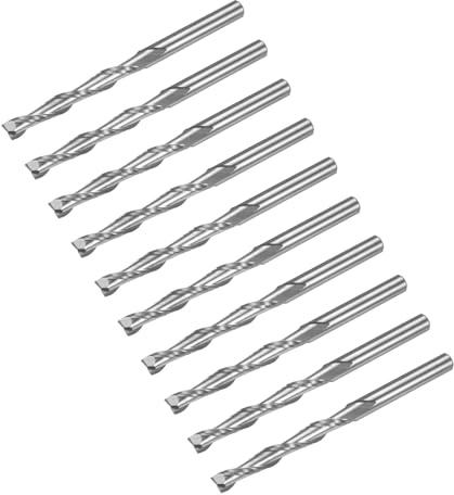 sourcing map 10pcs Spiral CNC Router Bits 3.175mm Diameter 1/8 Shank Up Cut 2 Flutes Solid Carbide End Mill Milling Bits with 25mm Cut Length for Wood Plastic Soft Metal Aluminum