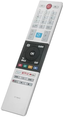 Ieron Fernbedienung kompatibel mit Toshiba CT-8543 FHD UHD XUHD Smart TV, Fernbedienung kompatibel mit Toshiba TV mit Netflix YouTube Prime-Tasten – Keine Einrichtung erforderlich