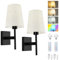 Lightsjoy Battery Operated Wall Lights Rechargeable Wall Sconces Set of 2 RGB Color Temperatures Dimmable Wireless Wall Lamp Battery Powered Remote Control Cordless Wall Lights for Bedrooms, Black