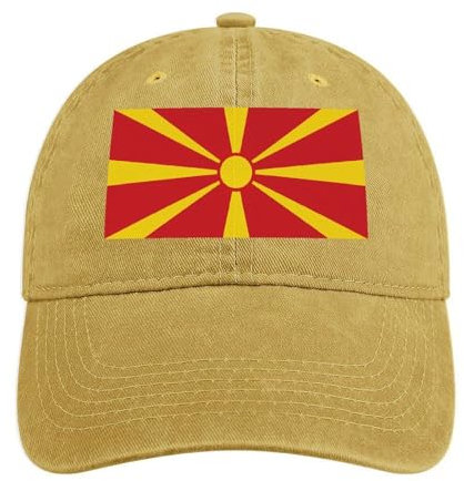 Baseballkappe Mit Mazedonischer Flagge, Unisex-Distressed-Jeansmütze – Verstellbare Vintage-Trucker-Mütze, Patriotische Sommermütze Mit Mazedonischem Flaggenaufdruck, Herren-Baseballkappen, Sandf
