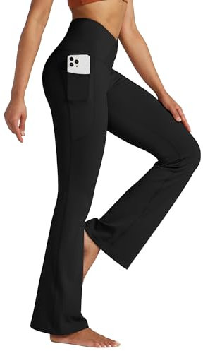 WILLIT Yogahose Damen Flare Leggings Jogginghose Hohe Taille Bootcut Bauchkontrolle Sporthose Büro Stretch Hose Elegante Schlaghose Workout Leggings mit Taschen 29 Schwarz L