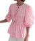 XIXIMAON Chemise Rayée Femme à Manches 3/4 Blouse Péplum Nouée Devant avec Nœud Papillon Chemisier à Volants Y2K Top Haut Décontracté Col Rond (Rose Clair, M)