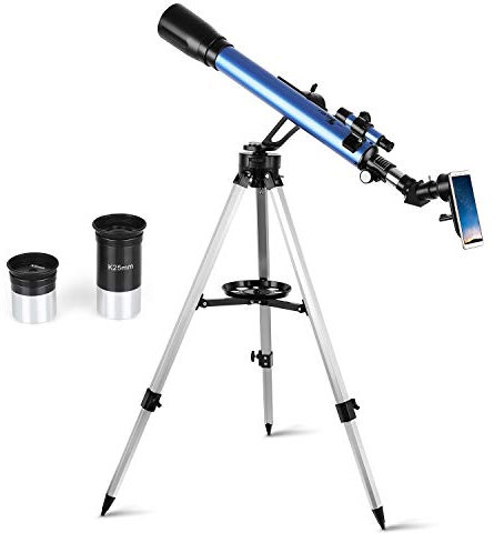 Teleskop 60/700 mm mit 6 mm und 25 mm Kellner-Okularen, Astronomisches Teleskop für Anfänger mit Sucher 5x24 Stativ Adapter für Telefon, zur Beobachtung des Mondes und der Planeten