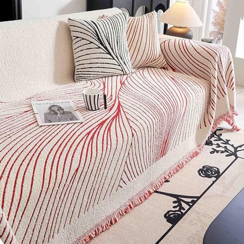 Luxuriöser großer Sofaüberwurf mit dekorativen Fransen, vielseitige gewebte Decke für 1/2/3/4-Sitzer-Sofa, Couch und Sessel, extra lang, 180 x 400 cm