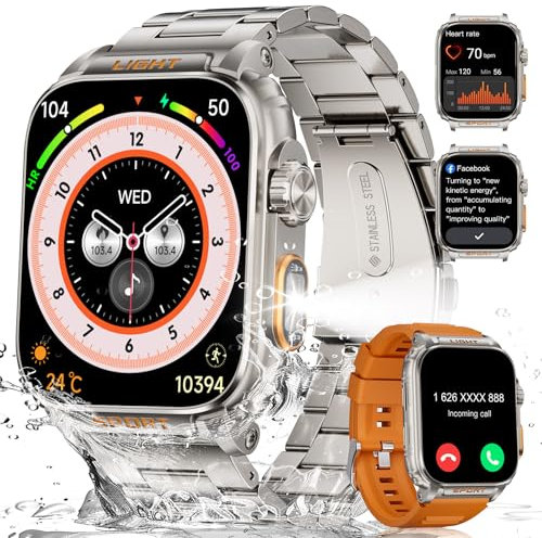 LIGE Montre Connectée Homme, 1.91 Écran Smart Watch avec LED Lampe Torche pour Android iOS, 430mAh Batterie, Etanche IP68, 24H Fréquence Cardiaque, Appel Bluetooth, 110+ Sportmodi Smartwatch Argenté