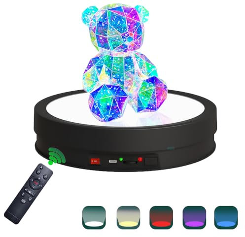 JAYEGT Variety Colors LED Light Base Non-Slip Rotating Display Stand , 66lbs Load, 360 Degree Photography Turntable forProducts Shows, Glass Crystal Artwork, Jewelry,Remote Control (12.6inch / 6Color