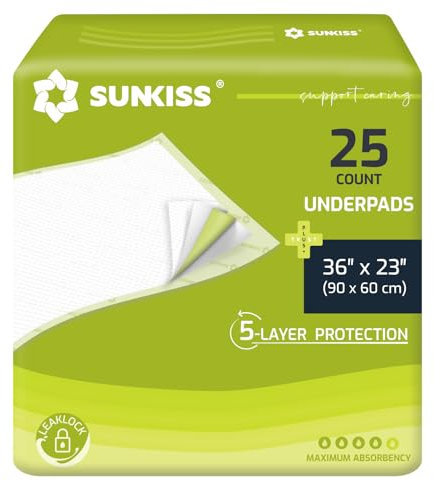 SUNKISS TrustPlus Krankenunterlagen 90x60 cm, Saugfähige Inkontinenzunterlagen, Baby Wickelunterlagen, Einweg Bettunterlagen für Inkontinenz, Welpenunterlagen für Hunde, 25 Stück 1er Pack