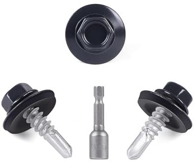 SUPAWAY 100 Stück Schrauben Trapezblech 4,8 x 19 mm Dachschraubenmit EPDM Unterlegscheiben Verzinkt Blechschrauben mit 1 Sechskant Bit Steckschlusselsatz Lackiert Trapezblechschrauben (Grau-RAL 7016)