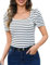 Aottori White Square Neck Tops for Women UK Summer Striped T Shirts Ladies Short Sleeve Basic Tee Shirt Casual Slim Fitted Cotton Tunic Top White XL