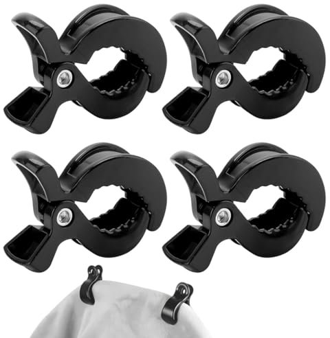 SGERUFZ 4Pcs Attache Poussette Universel pour Fixation de Couvertures, Vêtements, Jouets, Accessoires de Poussette (Noir)